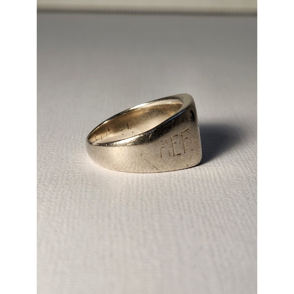1970's VTG 10K Solid White Gold Signet Ring 9.69g Sz9.25 Navy Vet CPD Estate - Picture 3 of 16